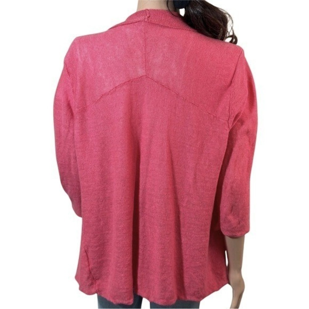 Eileen Fisher Pink 100% Hemp Open Front Cardigan Sweater Petite P 3/4 Sleeve - Picture 3 of 6